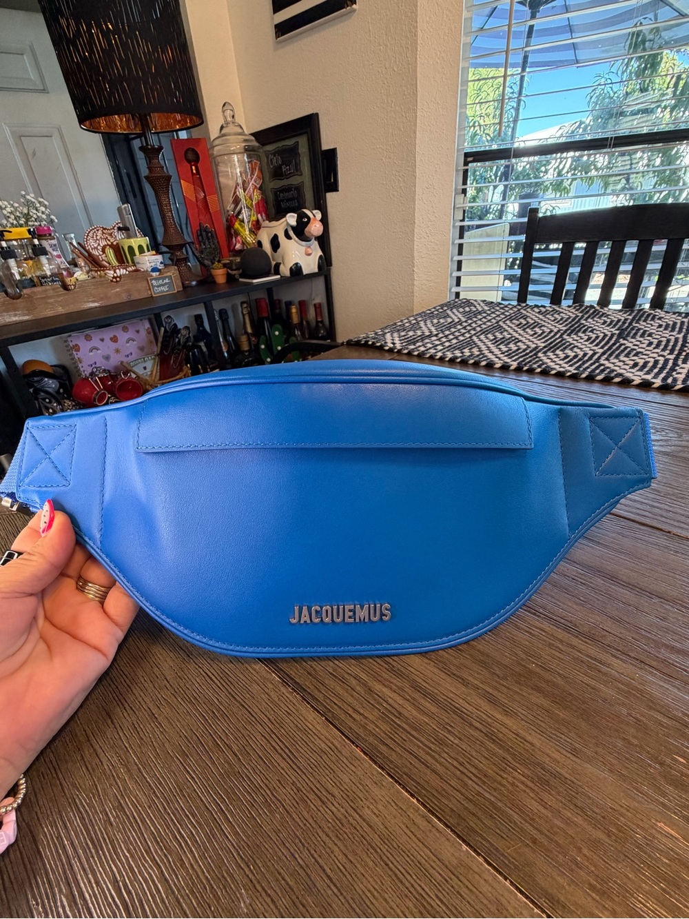 Jacquemus Blue Leather Belt Bag with Silver Logo